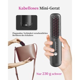NOVUS Porta Mini Hair Straightening Brush for Travel- Cordless & USB Rechargeable,Ionic Hot Comb for Frizz-Free Shine,Lightweight & Anti-Scald & Quick Styling