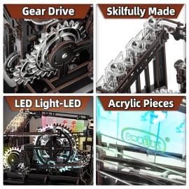 OWNONE 1 3D Wooden Puzzle Marble Run with LED Lights, Wooden Model Building Kits for Adults, Wood Mechanical Puzzle Building Set, Office Desk Decor Gift for Men Adults (312 PCS)