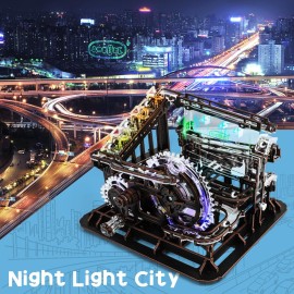 OWNONE 1 3D Wooden Puzzle Marble Run with LED Lights, Wooden Model Building Kits for Adults, Wood Mechanical Puzzle Building Set, Office Desk Decor Gift for Men Adults (312 PCS)