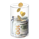 Kypeeka Clear Acrylic Piggy Bank for Kids, Small Clear Money Saving Jar Must Break to Open, Unopenable Piggy Bank for Cash Coins (6 H  3.5 Diameter)