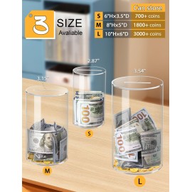 Kypeeka Clear Acrylic Piggy Bank for Kids, Small Clear Money Saving Jar Must Break to Open, Unopenable Piggy Bank for Cash Coins (6 H  3.5 Diameter)