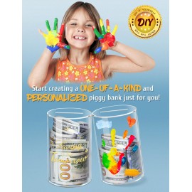 Kypeeka Clear Acrylic Piggy Bank for Kids, Small Clear Money Saving Jar Must Break to Open, Unopenable Piggy Bank for Cash Coins (6 H  3.5 Diameter)