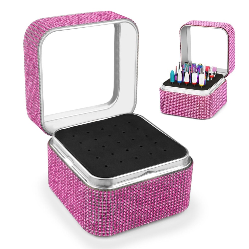 Cellentool Nail Drill Bits Holder Rhinestone Case Box- 25 Holes Dustproof Portable Storage Box Efile Nail Bits Displayer Organizer Container for Manicure Tools