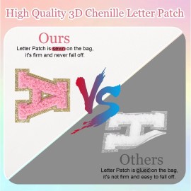 Small Personalized Letter Makeup Bag, Cute PU Leather Chenille Letters Cosmetic Bag Travel Makeup Pouch, Preppy Travel Organizer Zipper Pouch for Women&GirlsWhitePink-M