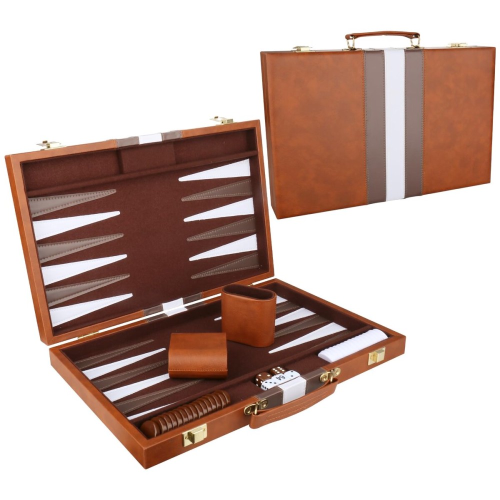 Backgammon Set - Classic Board Game with Premium Leather Case - Portable Travel Strategy Backgammon Game Set for Adults, Kids (11inch, Brown)