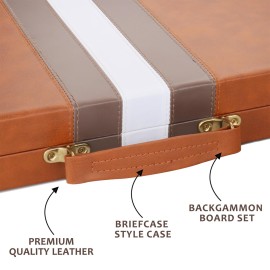Backgammon Set - Classic Board Game with Premium Leather Case - Portable Travel Strategy Backgammon Game Set for Adults, Kids (11inch, Brown)