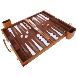 Backgammon Set - Classic Board Game with Premium Leather Case - Portable Travel Strategy Backgammon Game Set for Adults, Kids (11inch, Brown)