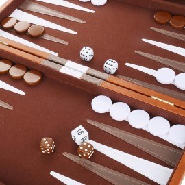Backgammon Set - Classic Board Game with Premium Leather Case - Portable Travel Strategy Backgammon Game Set for Adults, Kids (11inch, Brown)