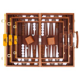 Backgammon Set - Classic Board Game with Premium Leather Case - Portable Travel Strategy Backgammon Game Set for Adults, Kids (11inch, Brown)