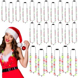 Remuuly 24 Pcs Christmas Light Necklace Bright Light up Bulb Necklace, Christmas Light up Jewelry LED Mini Bulbs LED Necklace for Kids Girl Ugly Party Favors Birthday Xmas Accessories