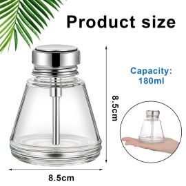 Lallisa 2 Pcs 6 Oz/ 180 ml Pump Dispenser Bottle Empty Push Down Glass Dispenser Bottle with Flip Metal Cap Makeup Remover Alcohol Pump Sanitizer Container for Nail Polish