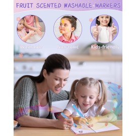 Nicpro 115PCS Unicorn Washable Markers Set with Glitter Pencil Case, Art Supplies for Kids Ages 4-6-8, Arts Crafts Coloring Set with Stickers, Unicorn Birthday Gifts for Girls 4 5 6 7 8 9 Year Old