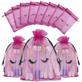 Jexila 100 Pack Eyelash Aftercare Bags Eye Lash Makeup Bags Drawstring Mesh Empty Beauty Gift Bags Cosmetic Bag Organza Pouch for Women Girls Makeup Jewelry Supplies, Rose Plus Black, 5 x 7 Inches,
