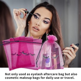 Jexila 100 Pack Eyelash Aftercare Bags Eye Lash Makeup Bags Drawstring Mesh Empty Beauty Gift Bags Cosmetic Bag Organza Pouch for Women Girls Makeup Jewelry Supplies, Rose Plus Black, 5 x 7 Inches,