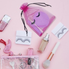 Jexila 100 Pack Eyelash Aftercare Bags Eye Lash Makeup Bags Drawstring Mesh Empty Beauty Gift Bags Cosmetic Bag Organza Pouch for Women Girls Makeup Jewelry Supplies, Rose Plus Black, 5 x 7 Inches,