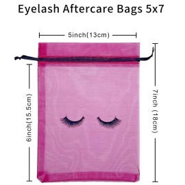 Jexila 100 Pack Eyelash Aftercare Bags Eye Lash Makeup Bags Drawstring Mesh Empty Beauty Gift Bags Cosmetic Bag Organza Pouch for Women Girls Makeup Jewelry Supplies, Rose Plus Black, 5 x 7 Inches,