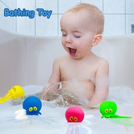 Set of 4 Octopus Water Balls Baby Bath Toys Squishy Sensory Stress Relief Pool Floating Toys for Kids, Cute Goodie Bag Fillers for Boys and Girls, Pink, Blue, Green and Yellow