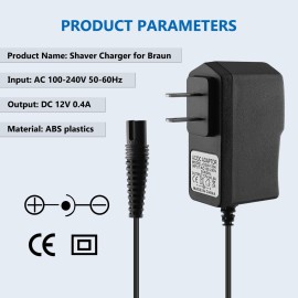 FNKTQL 12V Charger for Braun Shaver 9 8 7 6 5 3 1 XT5 Series, Power Cord for Braun S3 S6 S7 S8 S5 S9 S1 Electric Razor 3040s 340s 9385cc 370 720 760cc 790cc 720s-4 7865cc 9090cc 9330s 5018s (5Ft)