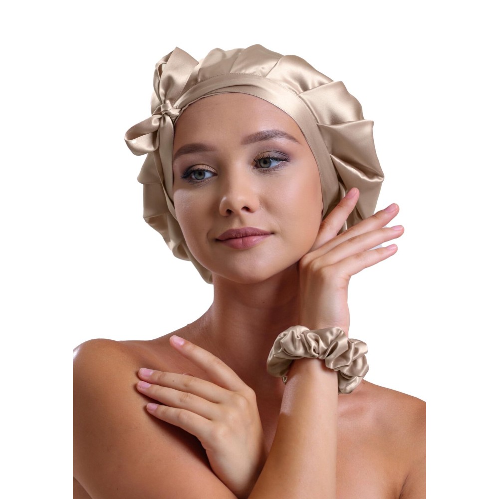 Vnera 100% Pure 22 Momme Mulberry Silk Hair Bonnet -Silk Cap for Sleeping with Adjustable Ribbons - 1 Layer Silk Hair Bonnet for Sleeping(One Layer, Caramel)