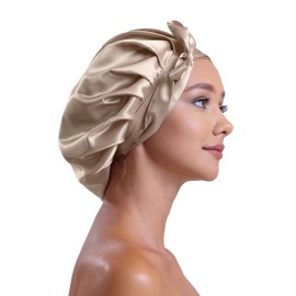 Vnera 100% Pure 22 Momme Mulberry Silk Hair Bonnet -Silk Cap for Sleeping with Adjustable Ribbons - 1 Layer Silk Hair Bonnet for Sleeping(One Layer, Caramel)