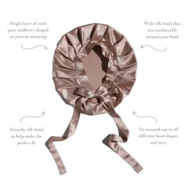 Vnera 100% Pure 22 Momme Mulberry Silk Hair Bonnet -Silk Cap for Sleeping with Adjustable Ribbons - 1 Layer Silk Hair Bonnet for Sleeping(One Layer, Caramel)