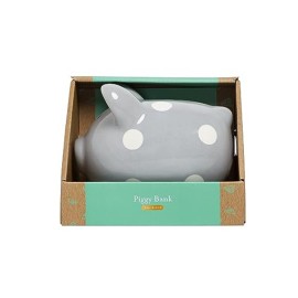 Kate & Milo Mini Ceramic Piggy Bank, Gender Neutral Nursery Dcor, Baby Girl and Baby Girl Keepsake Gift, Gray with White Polka Dots