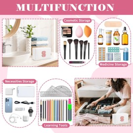 Personalized Makeup Bag Initial A-Z Preppy Patch Bag,Small PU Leather Travel Cosmetic Bag Pouch with Zipper,White Cute Toiletry Bag,Gift Ideal for Teen Girls Women Birthday Friend Mom,Letter S