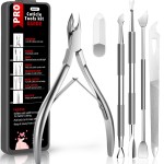 Cbiumpro 5-Pack Cuticle Trimmer Set with Pusher, Cutter, Scraper, Nipper, Clipper, Professional Stainless Steel Cuticle Remover Tools Kit for Fingernails & Toenails - with Case