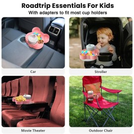 BlueOrigin Car Seat Snack Tray - Travel Tray for Kids Car Seat, Stroller, Booster and Anywhere with a Cup Holder, Toddler Road Trip Essentials Food Plate for Snacks, Toys, Entertainment (Pink)