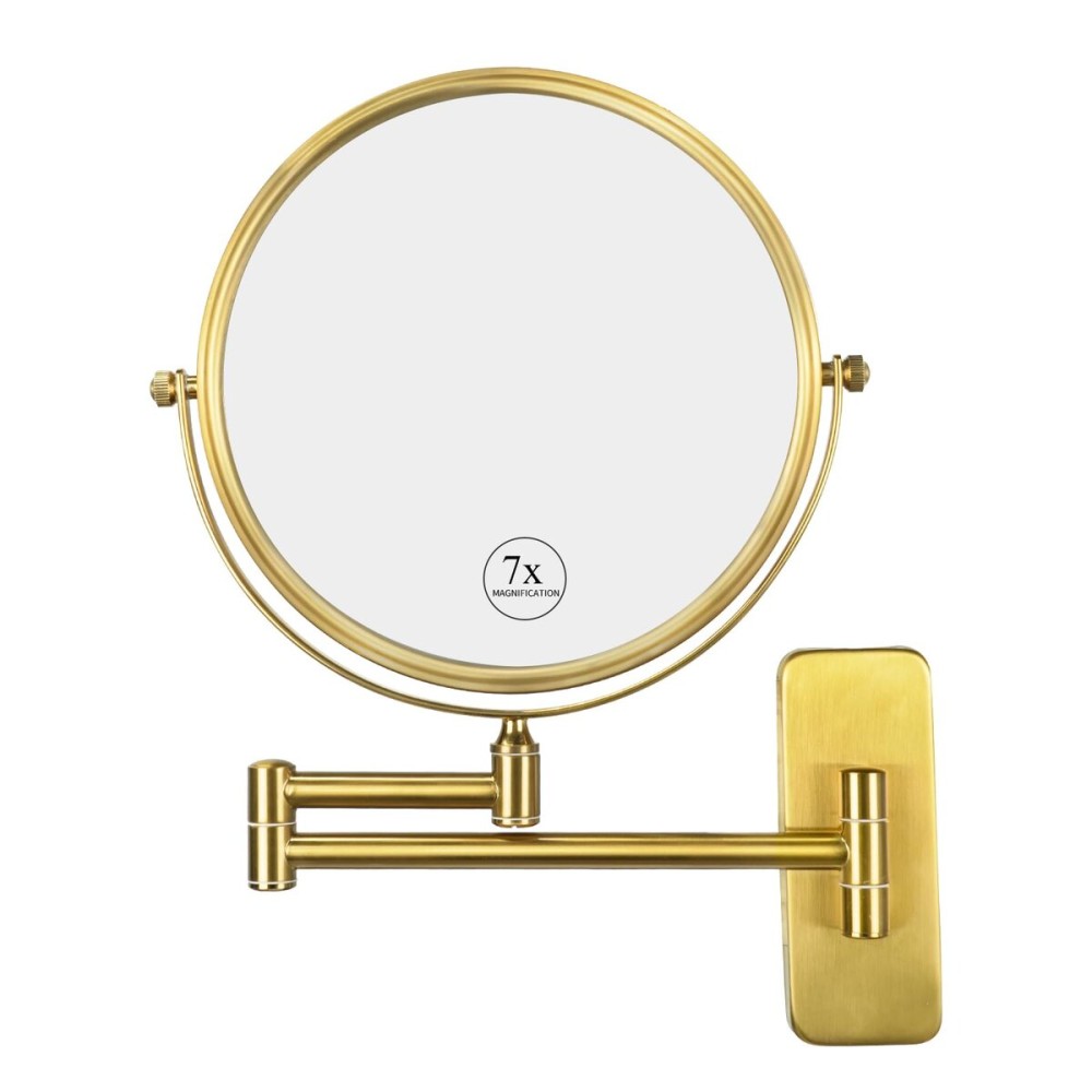 Nicesail Brass Make up Mirror Wall Mounted,1X and 7X Double-Sided Magnifying Mirror Brass Vanity Mirror for Bathroom Wall Extendable Swivel, Antique Brass Finish (8 Inch, 7X)