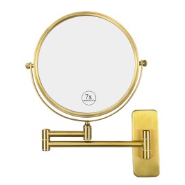 Nicesail Brass Make up Mirror Wall Mounted,1X and 7X Double-Sided Magnifying Mirror Brass Vanity Mirror for Bathroom Wall Extendable Swivel, Antique Brass Finish (8 Inch, 7X)
