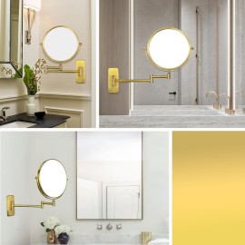 Nicesail Brass Make up Mirror Wall Mounted,1X and 7X Double-Sided Magnifying Mirror Brass Vanity Mirror for Bathroom Wall Extendable Swivel, Antique Brass Finish (8 Inch, 7X)