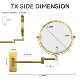 Nicesail Brass Make up Mirror Wall Mounted,1X and 7X Double-Sided Magnifying Mirror Brass Vanity Mirror for Bathroom Wall Extendable Swivel, Antique Brass Finish (8 Inch, 7X)
