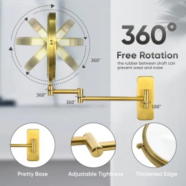 Nicesail Brass Make up Mirror Wall Mounted,1X and 7X Double-Sided Magnifying Mirror Brass Vanity Mirror for Bathroom Wall Extendable Swivel, Antique Brass Finish (8 Inch, 7X)