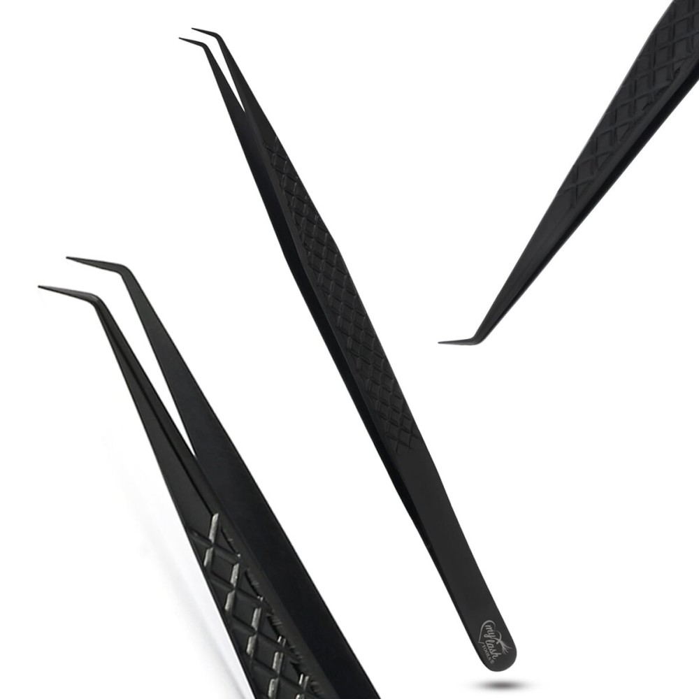 CEC isolation tweezers eyelash extensions Curved Degree Tweezers for Isolation Lash Extensions 14cm Best for Individual Isolation & Classic Lashes Japanese Stainless Steel Eyelash Twisers (Black)