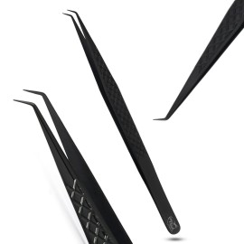 CEC isolation tweezers eyelash extensions Curved Degree Tweezers for Isolation Lash Extensions 14cm Best for Individual Isolation & Classic Lashes Japanese Stainless Steel Eyelash Twisers (Black)