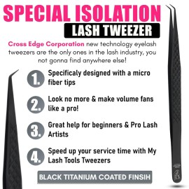 CEC isolation tweezers eyelash extensions Curved Degree Tweezers for Isolation Lash Extensions 14cm Best for Individual Isolation & Classic Lashes Japanese Stainless Steel Eyelash Twisers (Black)
