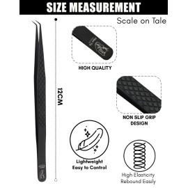 CEC isolation tweezers eyelash extensions Curved Degree Tweezers for Isolation Lash Extensions 14cm Best for Individual Isolation & Classic Lashes Japanese Stainless Steel Eyelash Twisers (Black)