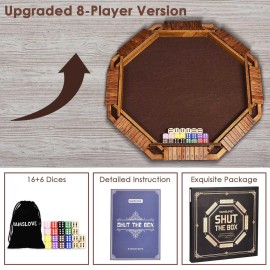 Vamslove Shut The Box Dice Game for 8 Players Upgraded Wooden Board Table Math Game with 16 +6 Dices - Educational Game for Kids, Adults(Instruction Included)