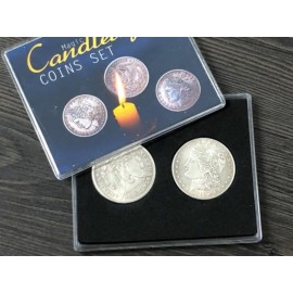 MOMOMAGE Candlelight Coins Set(1 Flipper Coin+1 Expanded Shell+ 3 Morgan Dollars) Magic Tricks Stage Magic Illusions Gimmick Props