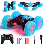 28C RC Cars Rotating Stunt Car, Remote Control Cars Toys with Headlight Wheel Light, Double-Sided Driving 360Flips Rotating Car Toy for Boys Girls Birthday (Blue)