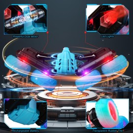 28C RC Cars Rotating Stunt Car, Remote Control Cars Toys with Headlight Wheel Light, Double-Sided Driving 360Flips Rotating Car Toy for Boys Girls Birthday (Blue)