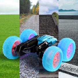 28C RC Cars Rotating Stunt Car, Remote Control Cars Toys with Headlight Wheel Light, Double-Sided Driving 360Flips Rotating Car Toy for Boys Girls Birthday (Blue)