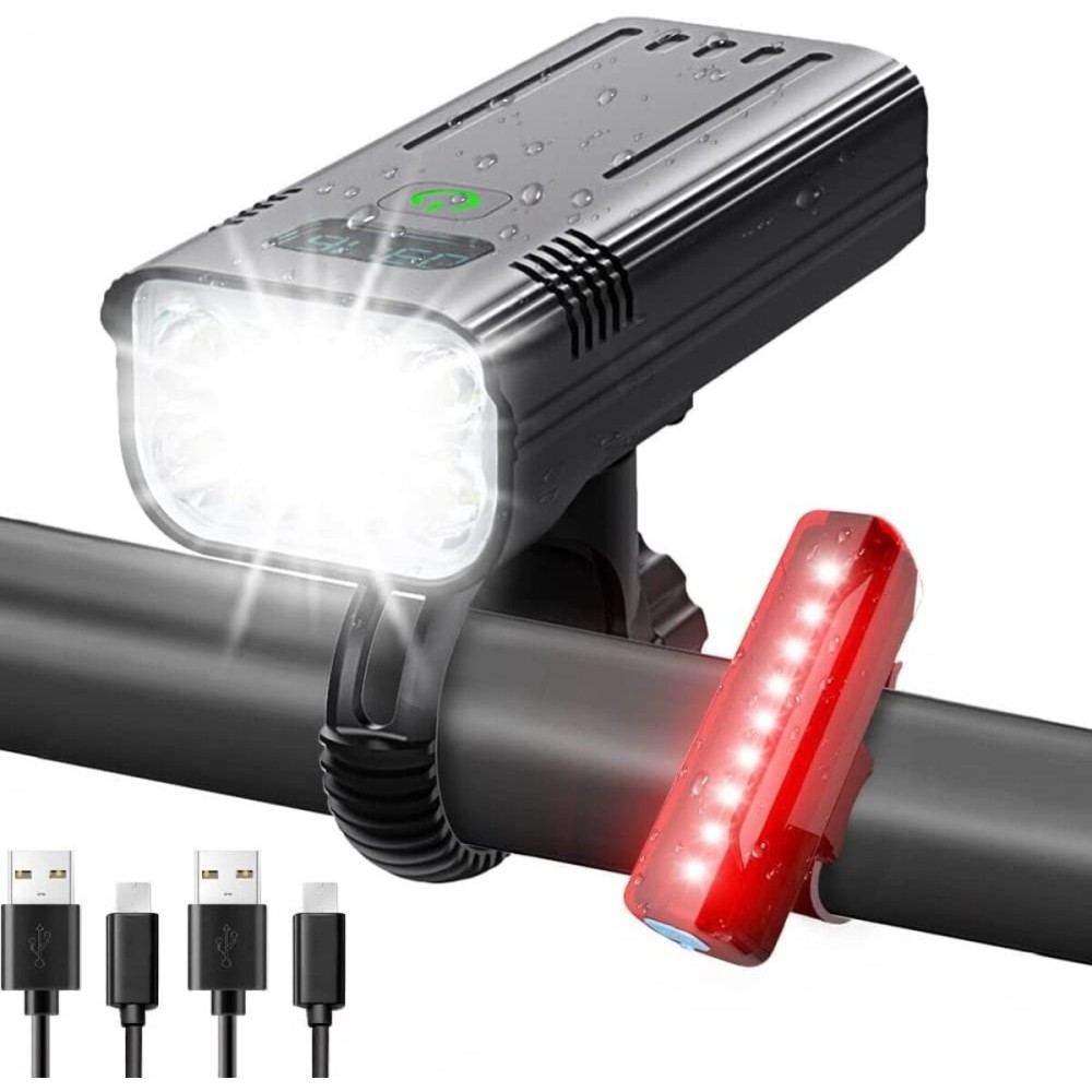 Voph Upgraded Bike Light, High Lumens 8 LED Super Bright Bike Lights, 5+5 Modes USB Rechargeable Bicycle Light Front and Back, Bike Headlight and Tail Light Set for Night Riding, Mountain, Road