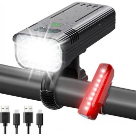 Voph Upgraded Bike Light, High Lumens 8 LED Super Bright Bike Lights, 5+5 Modes USB Rechargeable Bicycle Light Front and Back, Bike Headlight and Tail Light Set for Night Riding, Mountain, Road