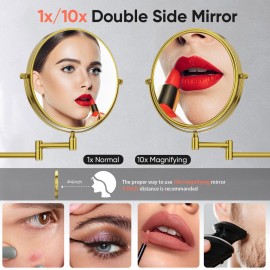 GURUN 8 Wall Mounted Makeup Mirror with 10X Magnification,Two-Sided Swivel Bathroom Mirror,Brushed Gold Finish M1306GJ(8,10X)