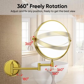 GURUN 8 Wall Mounted Makeup Mirror with 10X Magnification,Two-Sided Swivel Bathroom Mirror,Brushed Gold Finish M1306GJ(8,10X)