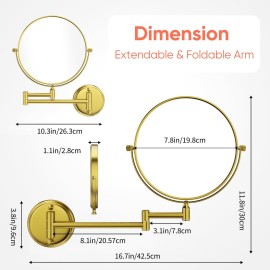 GURUN 8 Wall Mounted Makeup Mirror with 10X Magnification,Two-Sided Swivel Bathroom Mirror,Brushed Gold Finish M1306GJ(8,10X)