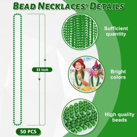 50PCS St Patricks Day Necklace, St. Patrick\'s Day Green Bead Necklace Accessories, Metallic Irish Saint Patrick Mardi Gras Necklaces Bulk, Parade Throw Accessories for Mardi Gras St. Patricks Party