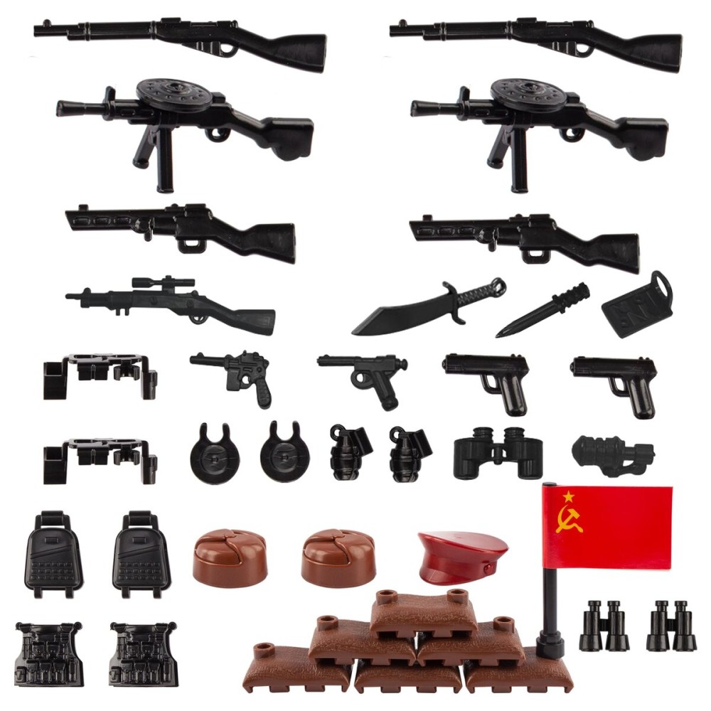 HIMIRICH Military Weapons Pack 33 Pcs Soviet Accessories Kits Toys, Army Equipment Gear WW2 Guns for Boys 6+, Compatible with Mini Figure of Major Brand